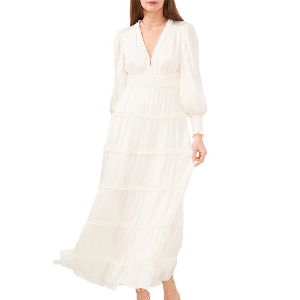 Dillard's Chelsea and Violet Deep V-Neck Long Smocked Sleeve Tiered Maxi Dress